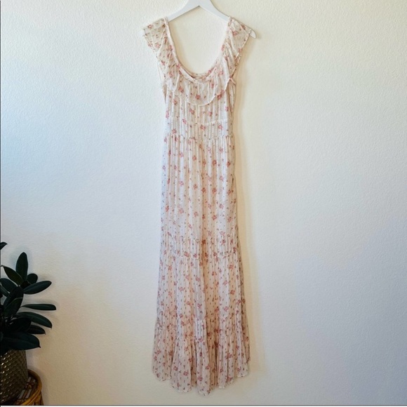 NWT LOVESHACKFANCY Joanne Floral Scoop-Neck Sleeveless Tiered Silk Dress Size 2 - Picture 4 of 11